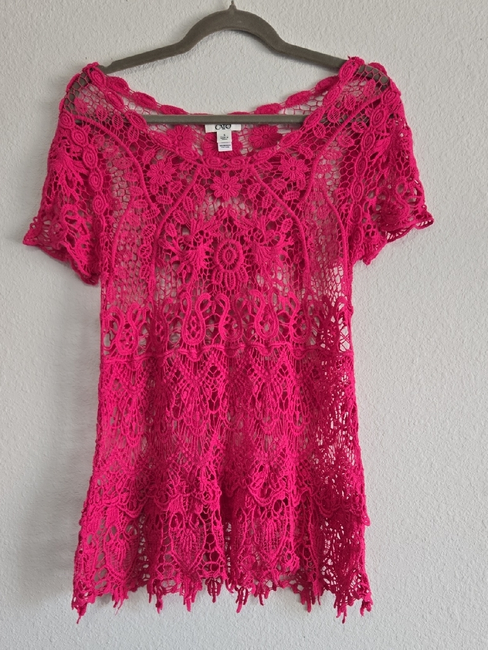 Cato Hot Pink Crochet Lace Tunic Top